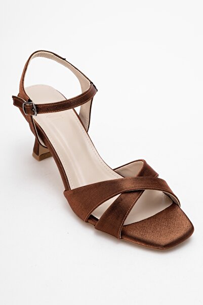 LuviShoes Melin Copper Satin Cross Strap Women's Heeled Shoes