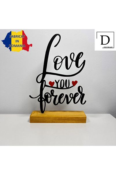 OEM "Love You Forever" decoration with natural wooden base, 21 cm, red/black, 3D printed
