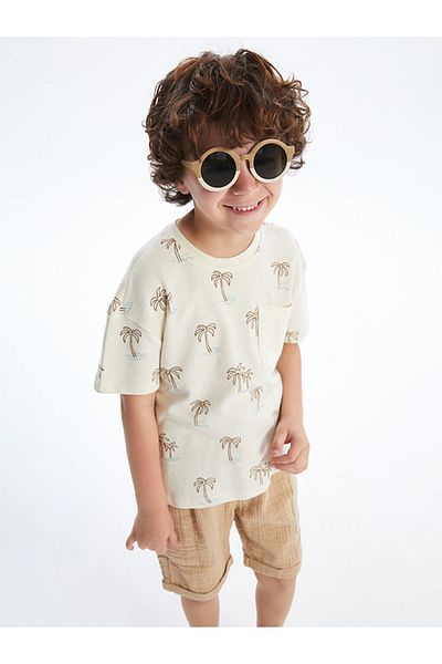 LC Waikiki Beige Crew Neck Printed Boy's T-Shirt