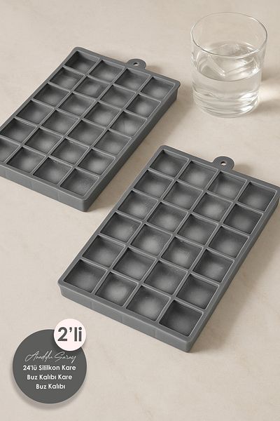 Anadolu Saray 2 Pcs Practical 24-Piece Silicone Square Ice Mold |   24 Pieces Silicone Square Ice Mold |   Presentation Ice