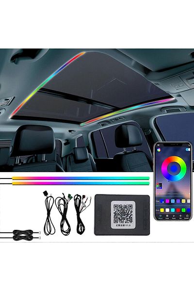 AUTOREY RGB Symphony Car Ambient Light LED Kit for Sunroof or Panoramic App Control 2 Strips 110cm Rainbow