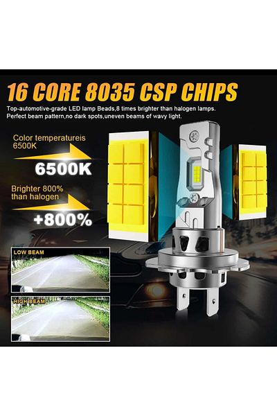 AUTOREY Set 2 becuri auto Mini H7 LED 300W 30000Lm CSP 8035 LED CANBUS 6500K Alb +300% fără erori la bec
