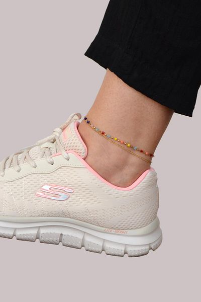 Sacce Scarves&Accessories Multicolored Steel Anklet with Cube Beads