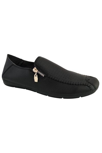 THEICONIC Men's Loafers, Black, with zipper, perforated - Corner