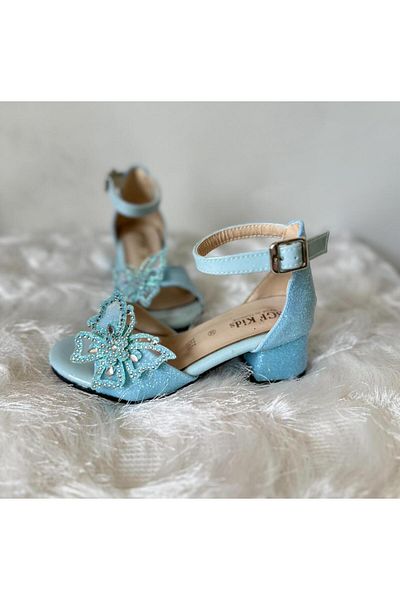 Gala Glittery Children's Shoes with Butterfly Heels on the Front
