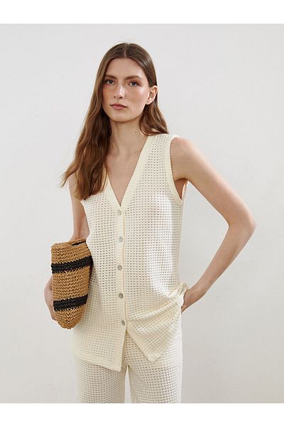 LC Waikiki New Season V-Neck Self-Patterned Women's Vest - S5Nr36Z8