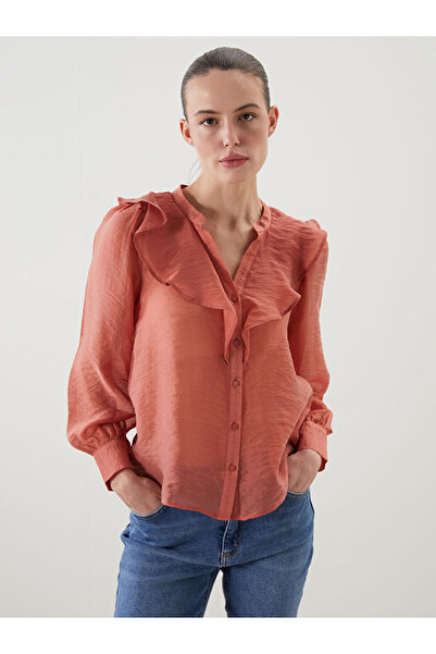 LC Waikiki Brown V-Neck Women's Blouse