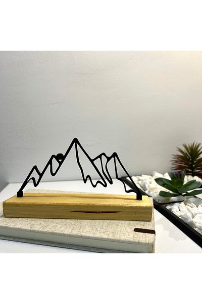 OEM "Mountain Silhouettes" decoration with natural wood base, 9 cm, black, 3D printed