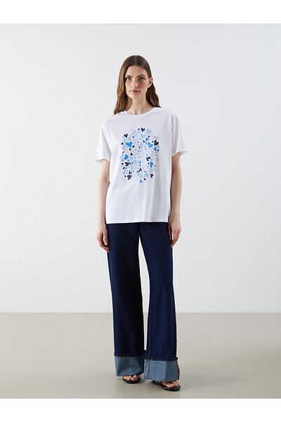 LC Waikiki Νέα σεζόν γυναικείο μπλουζάκι με στάμπα Crew Neck - S5DJ35Z8