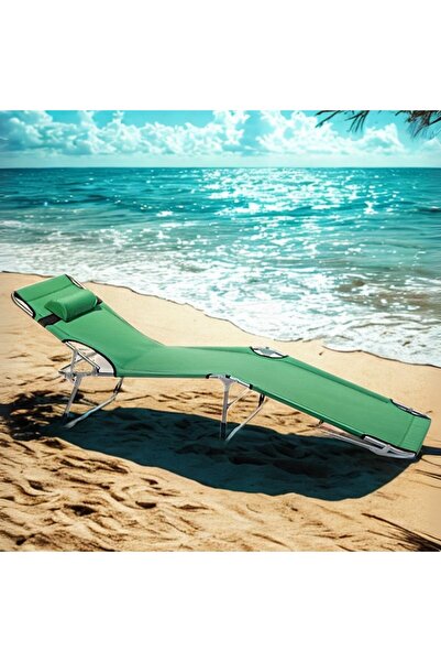 eportatif Kamp Yatağı Yastıklı Katlanır Şezlong Kampet Yeşil 1627