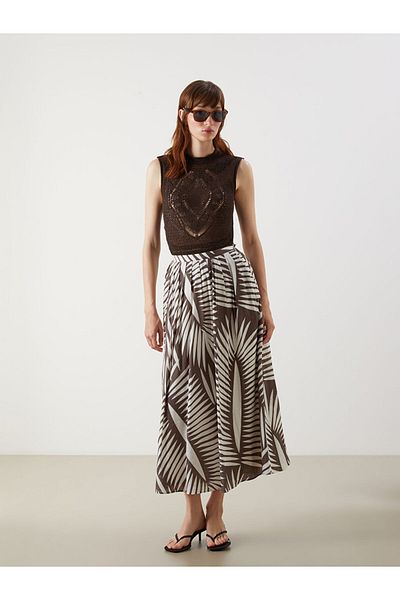 LC Waikiki New Season Patterned Pleated Skirt with Zipper at the Waist - S5O306Z8