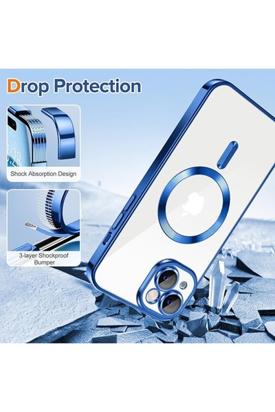 SKYDDAR INNOVATION Carcasă pentru iPhone 15, Luxury Shield Magsafe, protecție antișoc, albastră, set autocolante