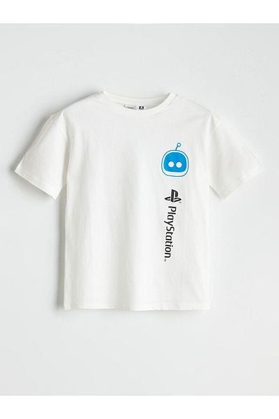 LC Waikiki White Crew Neck Playstation Printed Boys' T-Shirt
