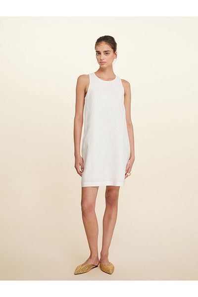 LC Waikiki Ecru Halter Neck 100% Linen Mini Dress