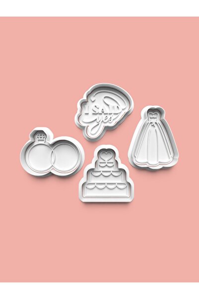 AKTASTORE قالب كوكيز بتصميم الزفاف وقالب عجينة السكر، مجموعة من 4 قطع 0533-set