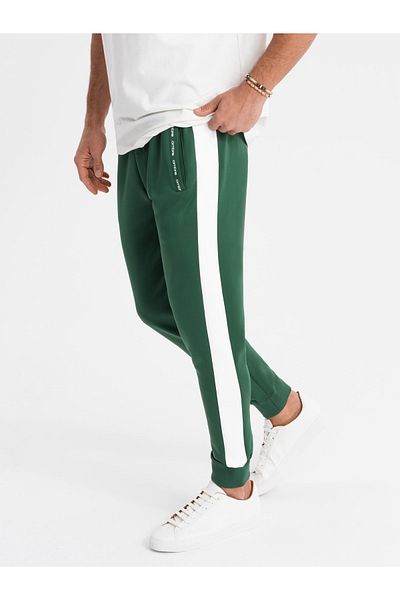 OMBRE Herren Jogginghose Jogger mit Kontraststreifen - Dunkelgrün V7 OM-PASK-0229 XXL