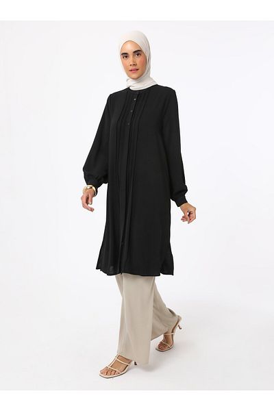 Refka Button Detailed Ribbed Aerobin Tunic - Black - Refka