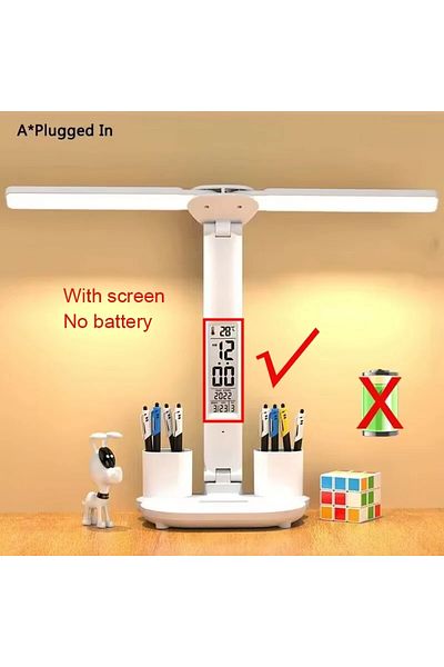 Choice A-Plugged In LED Clock Table Lamp With fan USB Chargeable Touch Lights 2Heads 180 Rotate Foldable Ey
