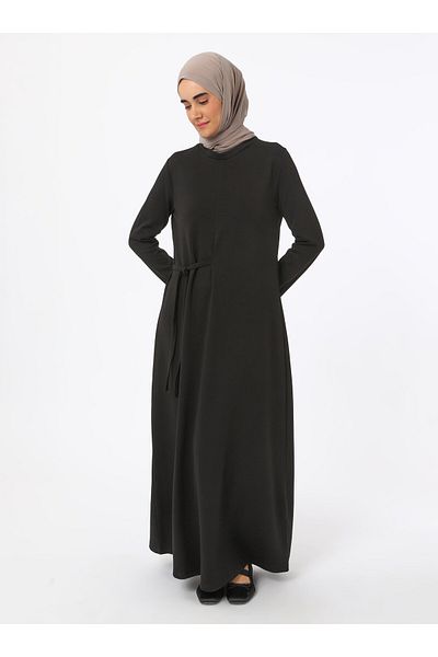 Refka Hijab Modal Dress with Tie Detail - Black - Refka