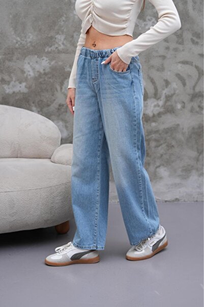 COOL TARZ Pantaloni de damă casual cu talie înaltă elastică, albastru