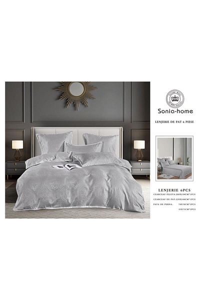 Sonia-home 6-piece satin cotton bedding set – Sonia Home Damask Grey Damask