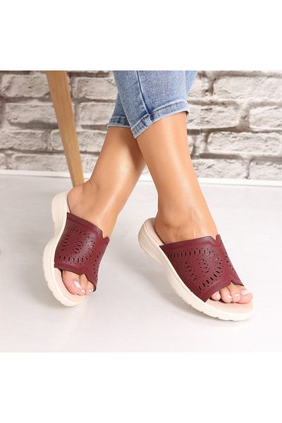 MODA STİL Women's slippers without heels Bordeaux made of Arnetta Eco-leather, 37