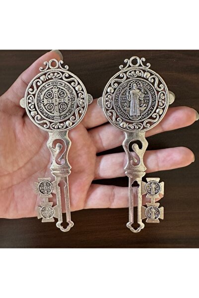 Choice مفتاح القديس بنديكت الفضي المزدوج للحماية - تعليقة على المنزل والباب -...
