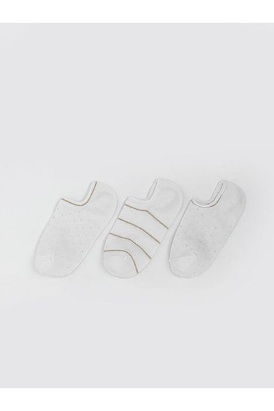 LC Waikiki Ecru Patterned Women's Sneaker Socks 3-Piece