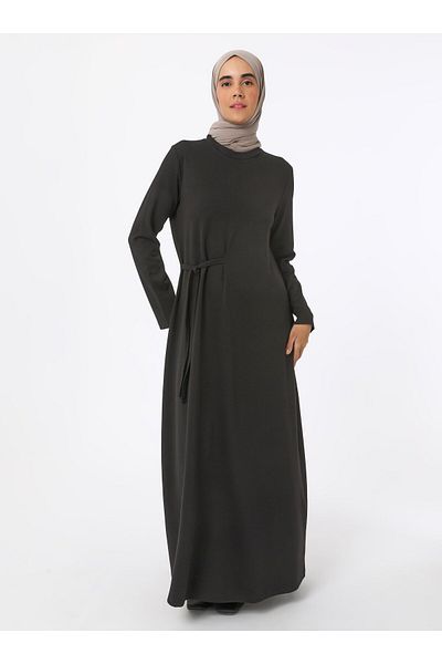 Refka Hijab Modal Dress with Tie Detail - Black - Refka