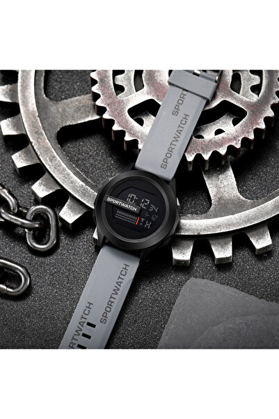 Choice ساعة رجالية إلكترونية متعددة الوظائف باللون الرمادي بمينا كبير وإضاءة ...