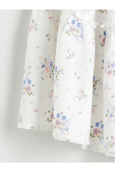 LC Waikiki Ecru Elastic Waist Floral Girl's Skirt