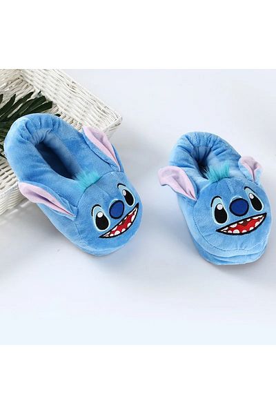 Disney EUR 35-40 C Cartoon Stitch Plush Home Slippers Cute Autumn Winter Cotton Warm Slipper Kids Women Stu