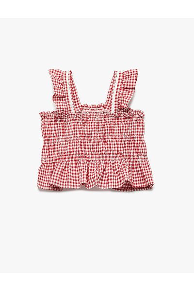 Koton Ruffled Sleeveless Layered Gipeli Gingham Blouse
