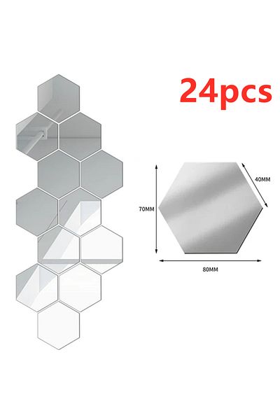 Choice Silver--24pcs 12/24Pcs 3D Hexagon Mirror Wall Stickers DIY Removable Self Adhesive Aesthetic Mosaic