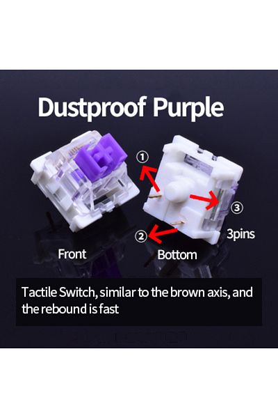 GGBEE 90pcs Dustproof Purple Outemu Switch for Keyboard 3Pin Dustproof Linear Tactile Clicky Silent Switch
