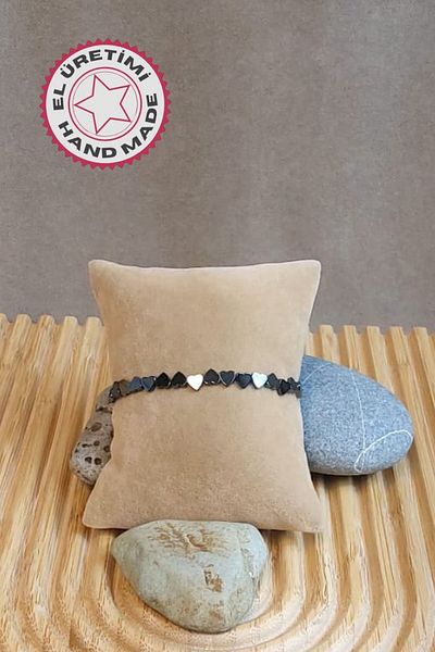 Uretti - Özlem 9422 7442 Small Heart Cut Hematite Natural Stone Men's Bracelet
