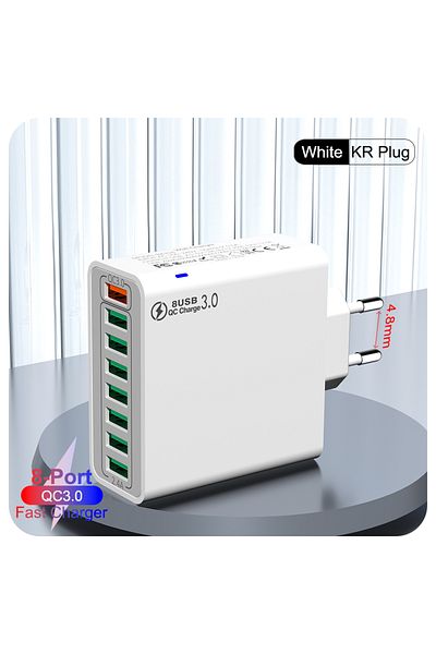 Choice KR Plug White USB Fast Charger 8 Ports Fast Charging Phone Charger Adapter For iPhone Samsung Xiaom