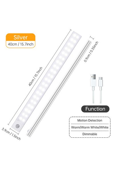 Choice Silver 40CM 3color in one Lamp Night Light 20/30/40/60CM Motion Sensor Light Wireless USB LED Cabine