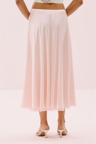 Roman Şifon Biyeli Kloş Midi Boy Saten Etek Pudra Y2515051_055