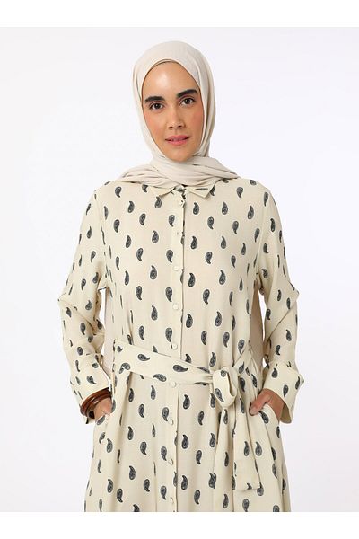 Refka Full Buttoned Viscose Hijab Dress - Black - White - Refka