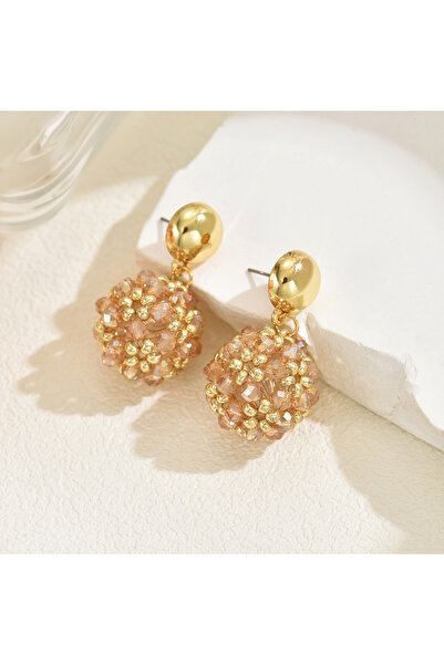 Choice أقراط متدلية من خرز الكريستال على شكل كرة رائعة بلون الشمبانيا بوهو لل...