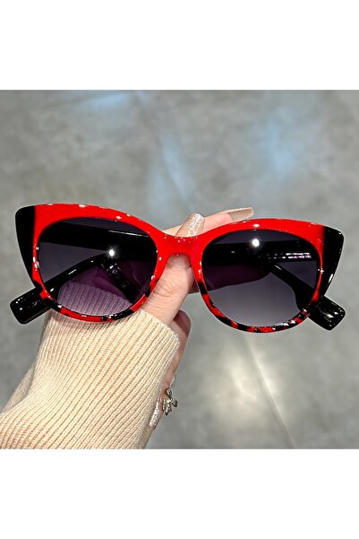 Choice Red Black Glossy Red Black Color-Block Gradient Cat-Eye Sunglasses - C...