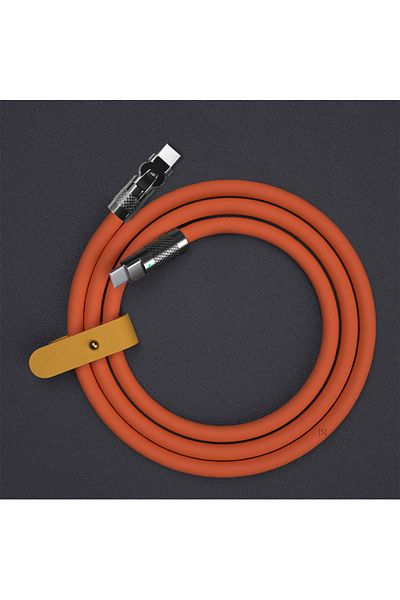 Choice 2m Orange 120w 6a Super Fast Charge Type C Silicone 180 ° rotating elbow TYPE-C-C data cable 1M 2M U