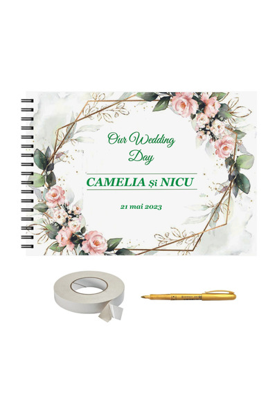 OEM Set Album foto / GuestBook nunta, MODEL Flori, A4 landscape, 3 piese