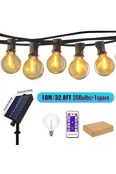 aiopp G40-10M 21Bulbs Solar String Lights, G40 Shatterproof LED Solar String Light Outdoor Umbrella Lights