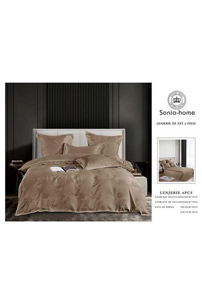 Sonia-home 6-piece satin cotton underwear – Sonia Home Damask Taupe Natural