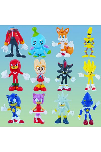 BANDAI No box 12pcs Set Mini Cute Sonic PVC Character Toy Hedgehog Shadow Tail Figure Model Dolls Children