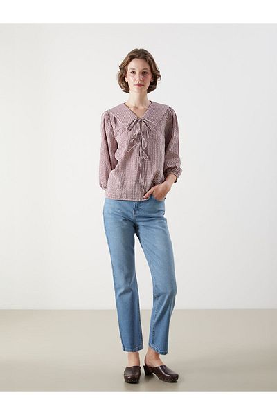 LC Waikiki New Season Baby Collar Plaid Blouse - S5Pi72Z8