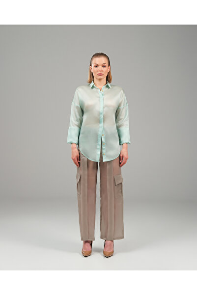 LUMINA ELIGMA Sıvı Elbise Gömleği - Organza Turkuaz