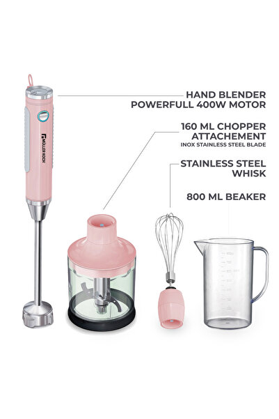 Muller Koch Hand Blender, 400W, Quadruple Stainless Steel Blade, Pink - MK-6035